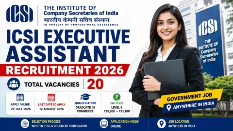 ICSI Executive Assistant Recruitment 2026 featuring 20 vacancies, eligibility, salary and online application details